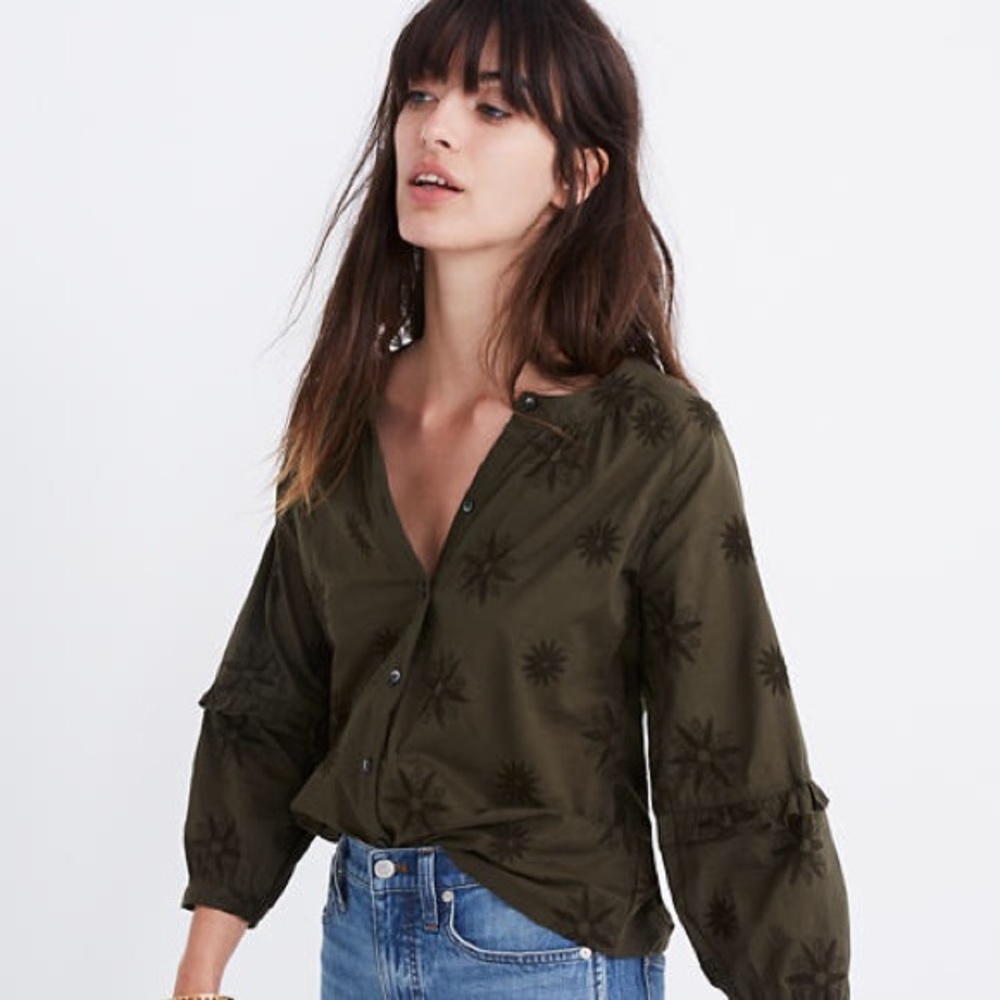 (Madewell) Embroidered Bubble-Sleeve Shirt